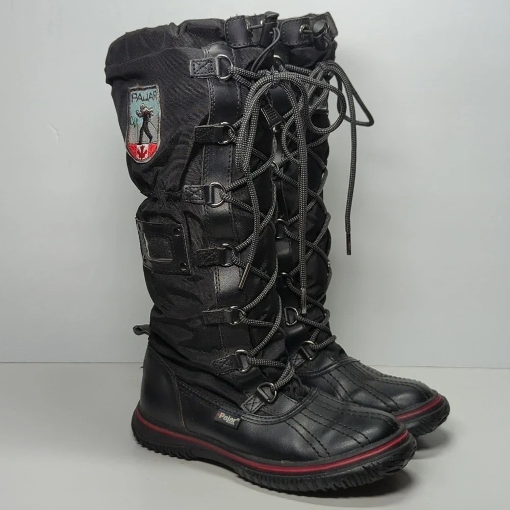 Pajar Canada Tall nylon and leather winter snow boots womans size 5 -5.5 EU 36